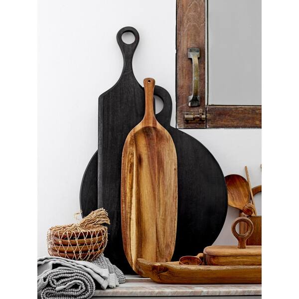16" X 13" Acacia Wood Round Cutting Board With Handle - Charcuterie, Pizza Peel & Serving Board - View #12