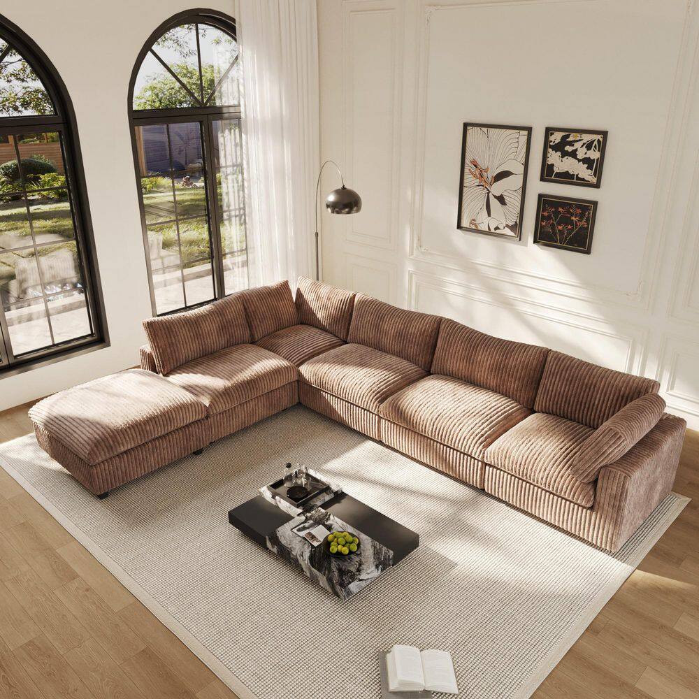 157.48 in. Square Arm 6-Piece Rabbit Velvet Plush Modular Free Combination Sectional Sofa with Ottoman in Brown price history on PriceWatchPro