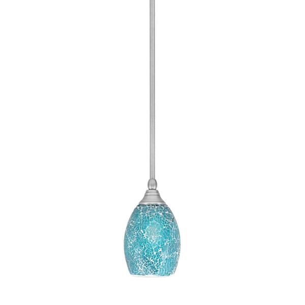 Unbranded Sparta 100-Watt 1-Light Brushed Nickel Shaded Pendant Light Mini Pendant with Turquoise Glass and No Bulb Included