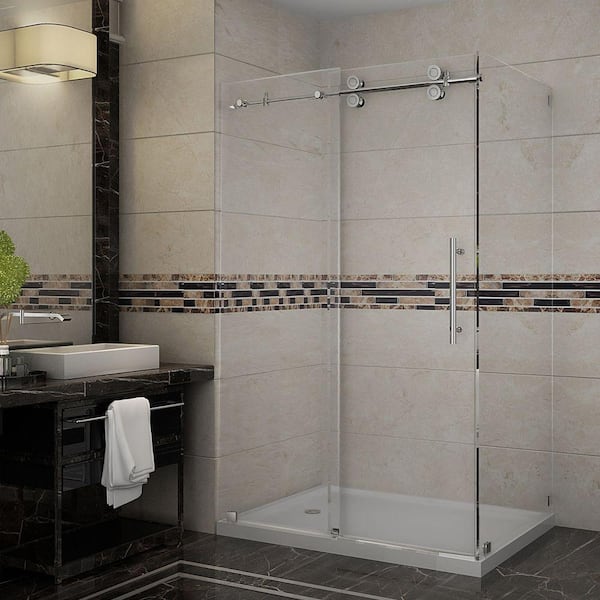 Aston Langham 48 in. x 35 in. x 77-1/2 in. Completely Frameless Shower Enclosure in Chrome with Left Base