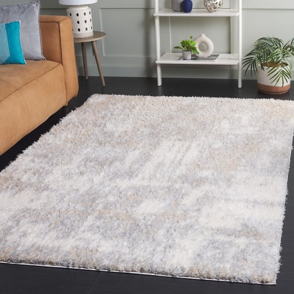 Lindsay Shag 7 ft. x 7 ft. Gray/Ivory Beige Abstract Distressed Square Area Rug