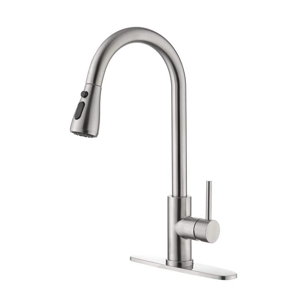 Single Handle High Arc Pull Down Sprayer Kitchen Faucet with in Brushed Nic