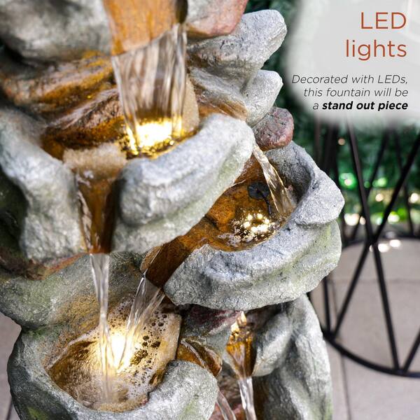 Alpine Corporation 39 in. Tall Multitiered Rock Waterfalls Floor