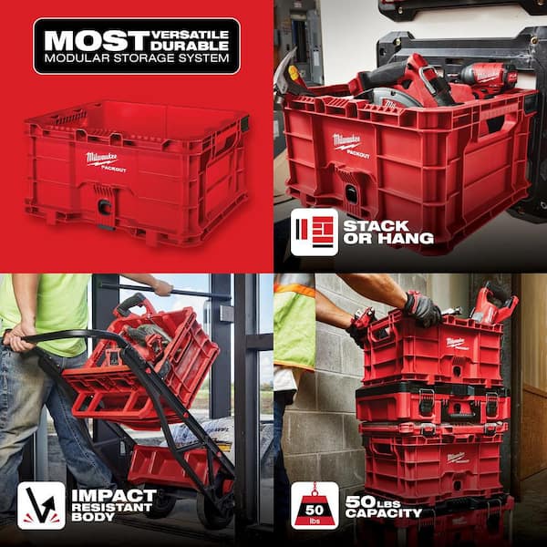 PACKOUT 18.6 in. Tool Storage Crate Bin with Carrying Handles and 50 lbs. Weight Capacity