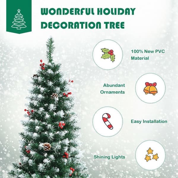 WELLFOR Remote Control Tree 5-ft Pre-lit Flocked Artificial