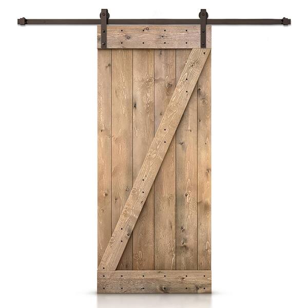 CALHOME Z Series 24 in. x 84 in. Light Brown DIY Knotty Pine Wood Interior Sliding Barn Door with Hardware Kit