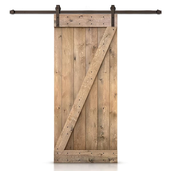 CALHOME Z Series 30 in. x 84 in. Light Brown DIY Knotty Pine Wood Interior Sliding Barn Door with Hardware Kit