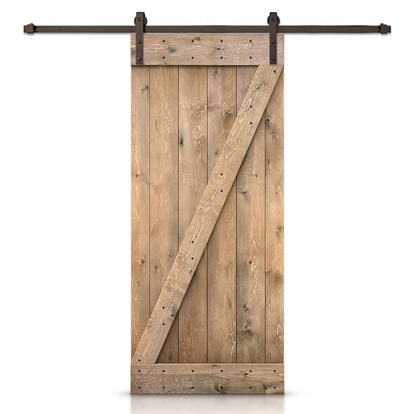 CALHOME 48 in. x 84 in. Z Light Brown Stained DIY Knotty Pine Wood Interior Sliding Barn Door with Hardware Kit