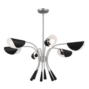 Arcus 39.25 in. 6-Light Satin Nickel and Black Modern Shaded Chandelier for Dining Room