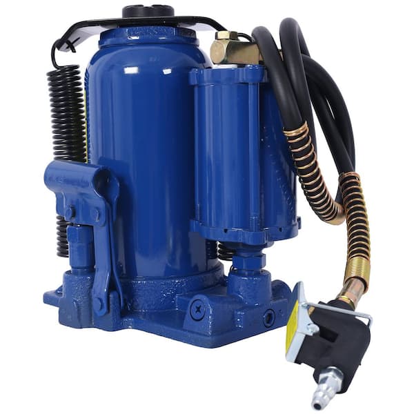 20 Ton Blue All Welded Bottle Jack Air Hydraulic Bottle Jack, 10.2-19.7 in. Lifting Range, Manual Handle and Air Pump