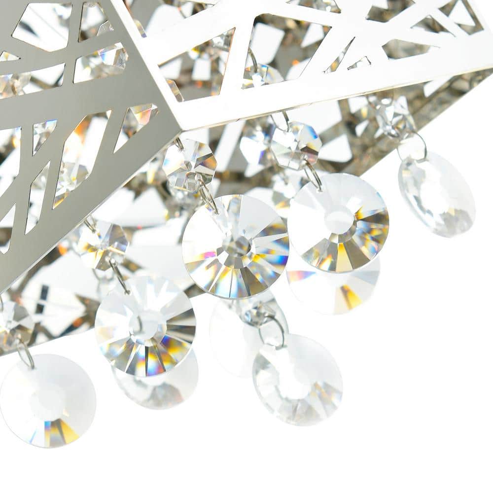Chrome Mini Drum Pendant with Crystal Drops and LED Light