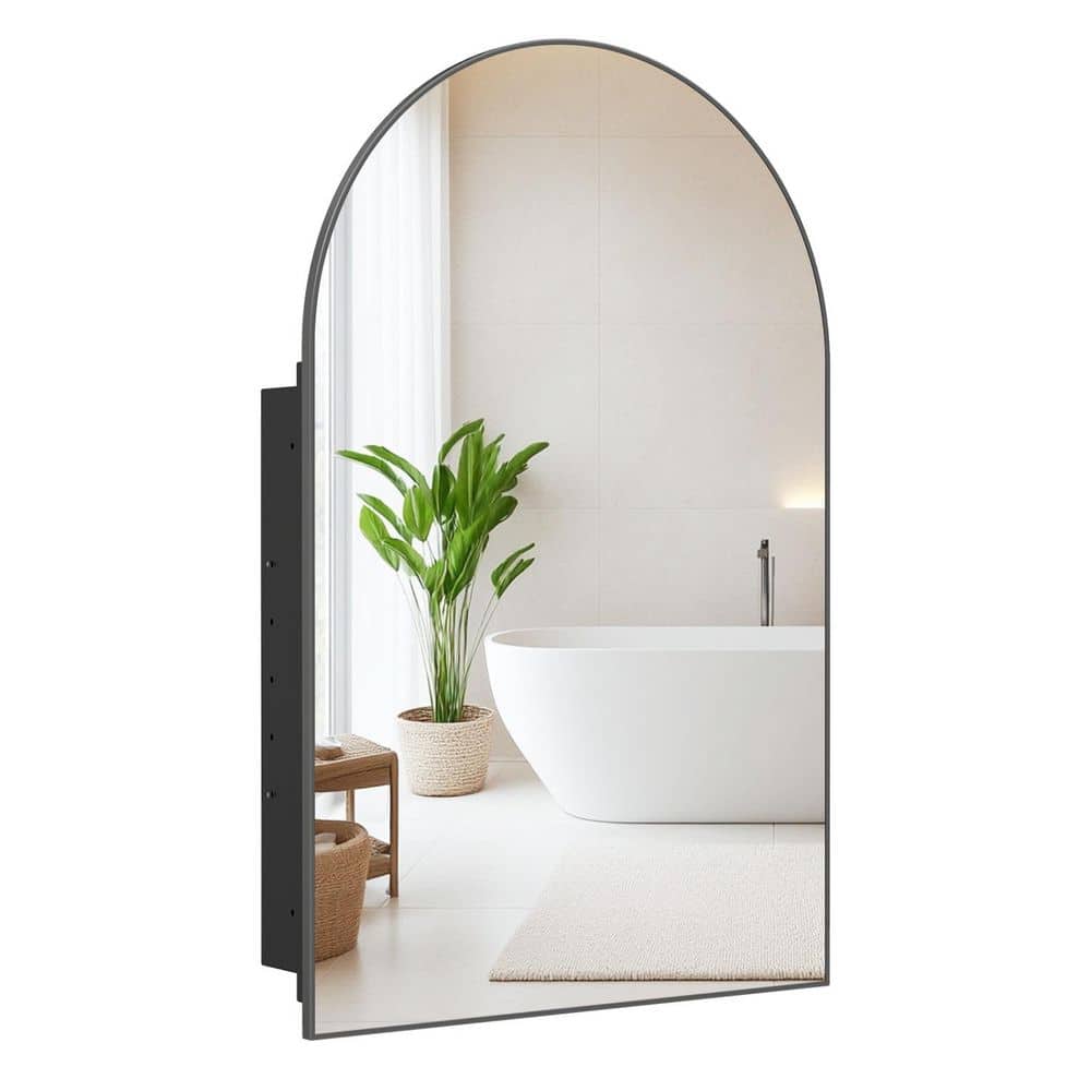 22 in. W x 34 in. H Arched Brushed Metal Wall Mount Arched Medicine Cabinet with Mirror and Adjustable Shelves in Black price history on PriceWatchPro