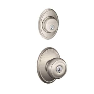 Georgian Satin Nickel Single Cylinder Deadbolt and Keyed Entry Door Knob with Wakefield Trim Combo Pack