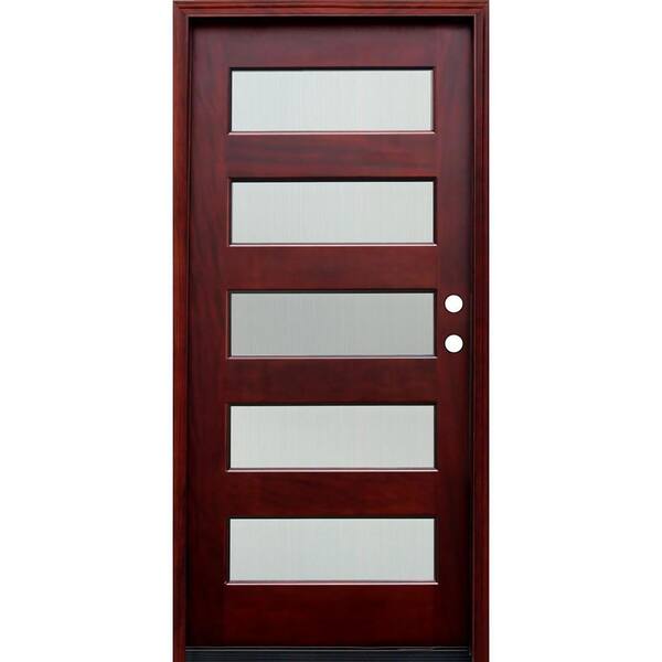 Pacific Entries 36 in. x 80 in. Contemporary 5 Lite Reed Stained Mahogany Wood Prehung Front Door