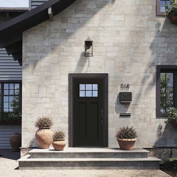 36 in. x 80 in. 2-Panel Right Hand Inswing 6-Lite Clear Black Fiberglass Prehung Front Door with Brickmould