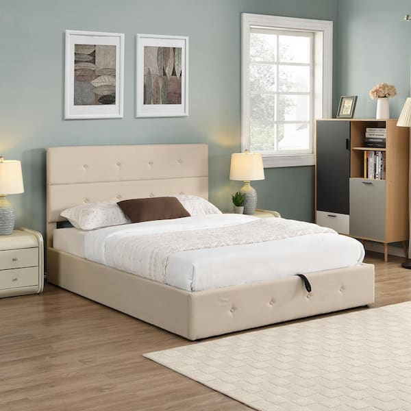 JASMODER 63.4 in. W Beige Queen Frame Platform Bed