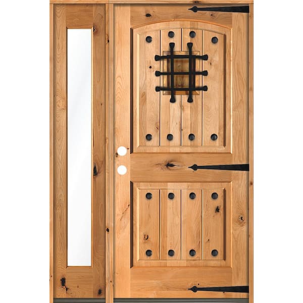 Krosswood Doors 44 in. x 80 in. Mediterranean Alder Right-Hand/Inswing Clear Glass Clear Stain Wood Prehung Front Door with Sidelite