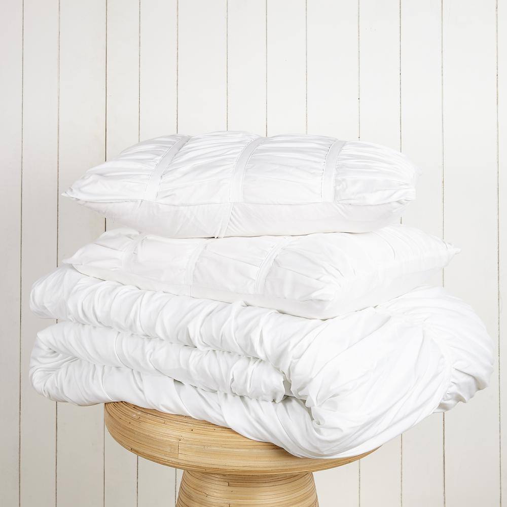 Emily White Ruched Polyester Full Comforter Set