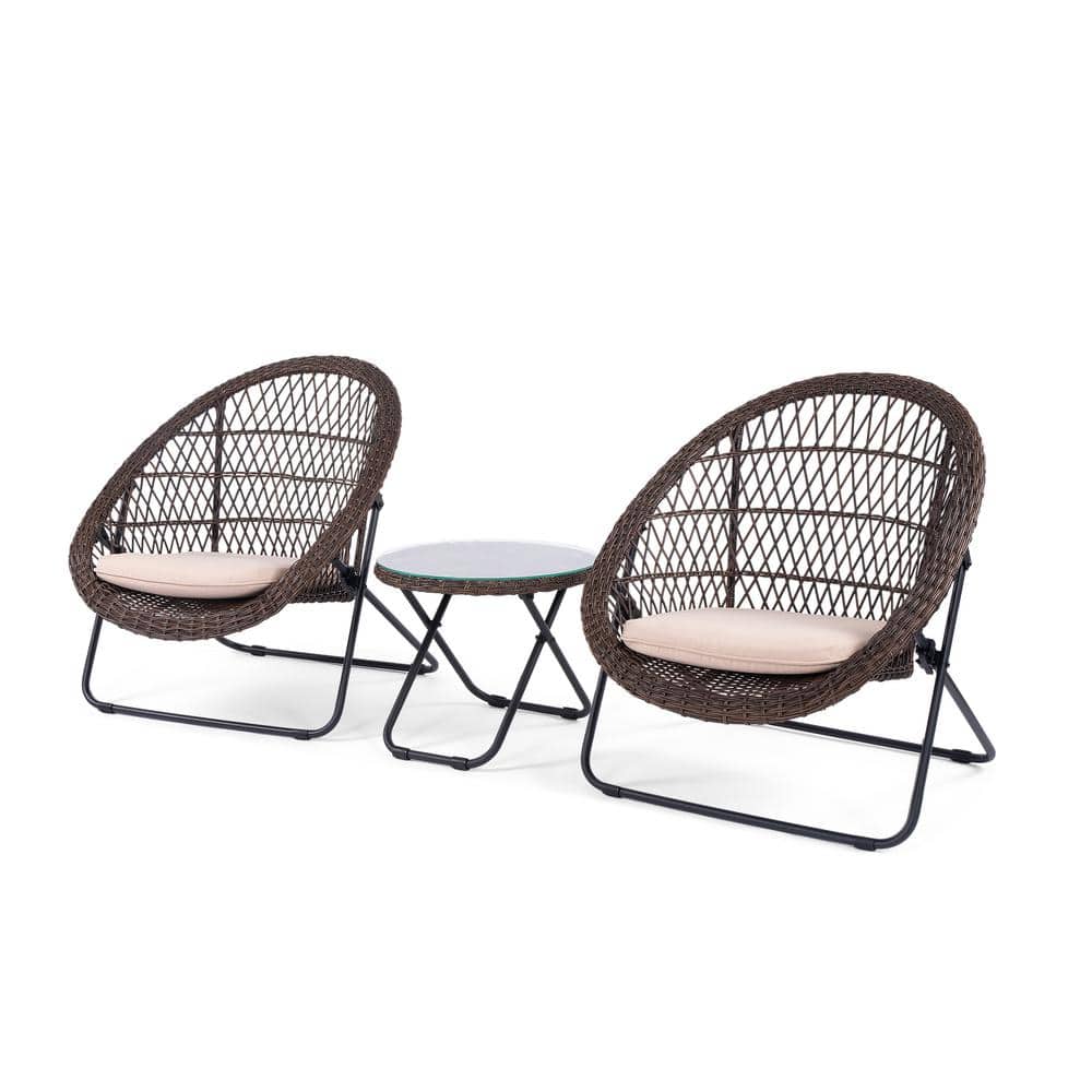 BACKYARD EXPRESSIONS PATIO · HOME · GARDEN Brown 3Piece Wicker Outdoor Bistro Set with Tan