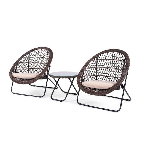 BACKYARD EXPRESSIONS PATIO · HOME · GARDEN Brown 3-Piece Wicker Outdoor Bistro Set with Tan Cushions
