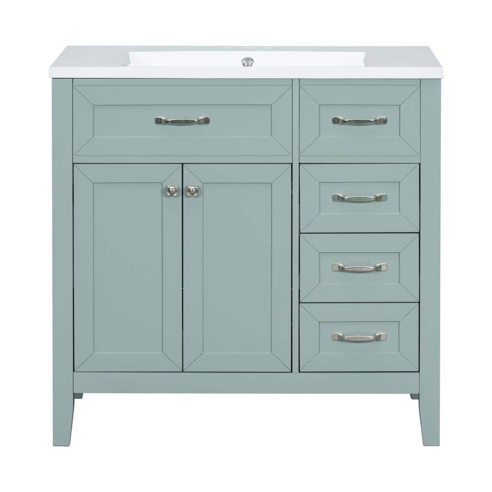 35 in. W x 18 in. D x 35 in. H Freestanding Bath Vanity in Green with White