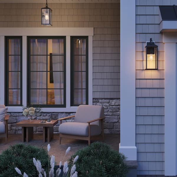 Cantley 20 in. Matte Black 1-Light Hardwired Outdoor Extra Large Wall Lantern with Clear Glass Panels