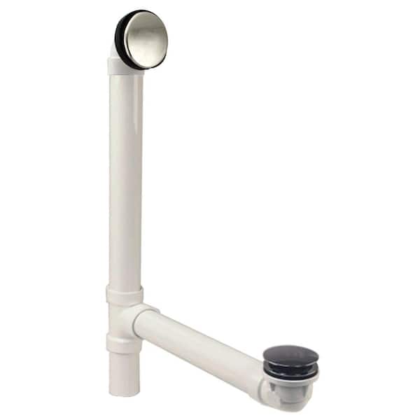 Westbrass 12 in. & 4 in. Bath Waste & Overflow with Tip-Toe Drain Plug and Illusionary Faceplate - Sch. 40 PVC, Polished Nickel