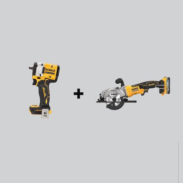 DEWALT Atomic 20V MAX Lithium-Ion Cordless Brushless 4-1/2 in. Circular Saw   Atomic 3/8 in. Impact Wrench with 1.7Ah Battery DCF923BWCS571E1 The  Home Depot