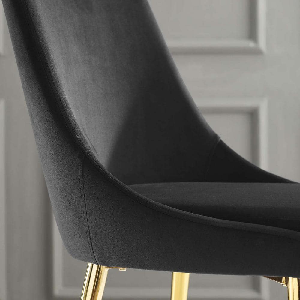 Elegant High-Back Black Velvet Swivel Side Chair with Gold Metal Legs