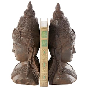 Bronze Resin Weathered Buddha Bookends with Intricate Carvings (Set of 2)