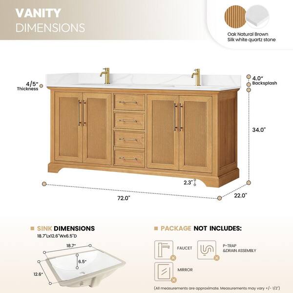 ROSWELL Tokyo 72 in. W. x 22 in. D x 44 in. H Double Bath Vanity