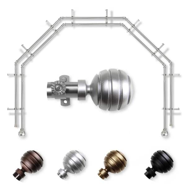 EMOH 13/16" Dia Adjustable 5-Sided Double Bay Window Curtain Rod 28 to 48" (each side) with Ysabel Finials in Satin Nickel