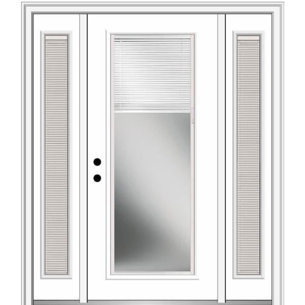 MMI DOOR 64.5 in. x 81.75 in. Internal Blinds Right-Hand Inswing Full Lite Clear Primed Steel Prehung Front Door with Sidelites