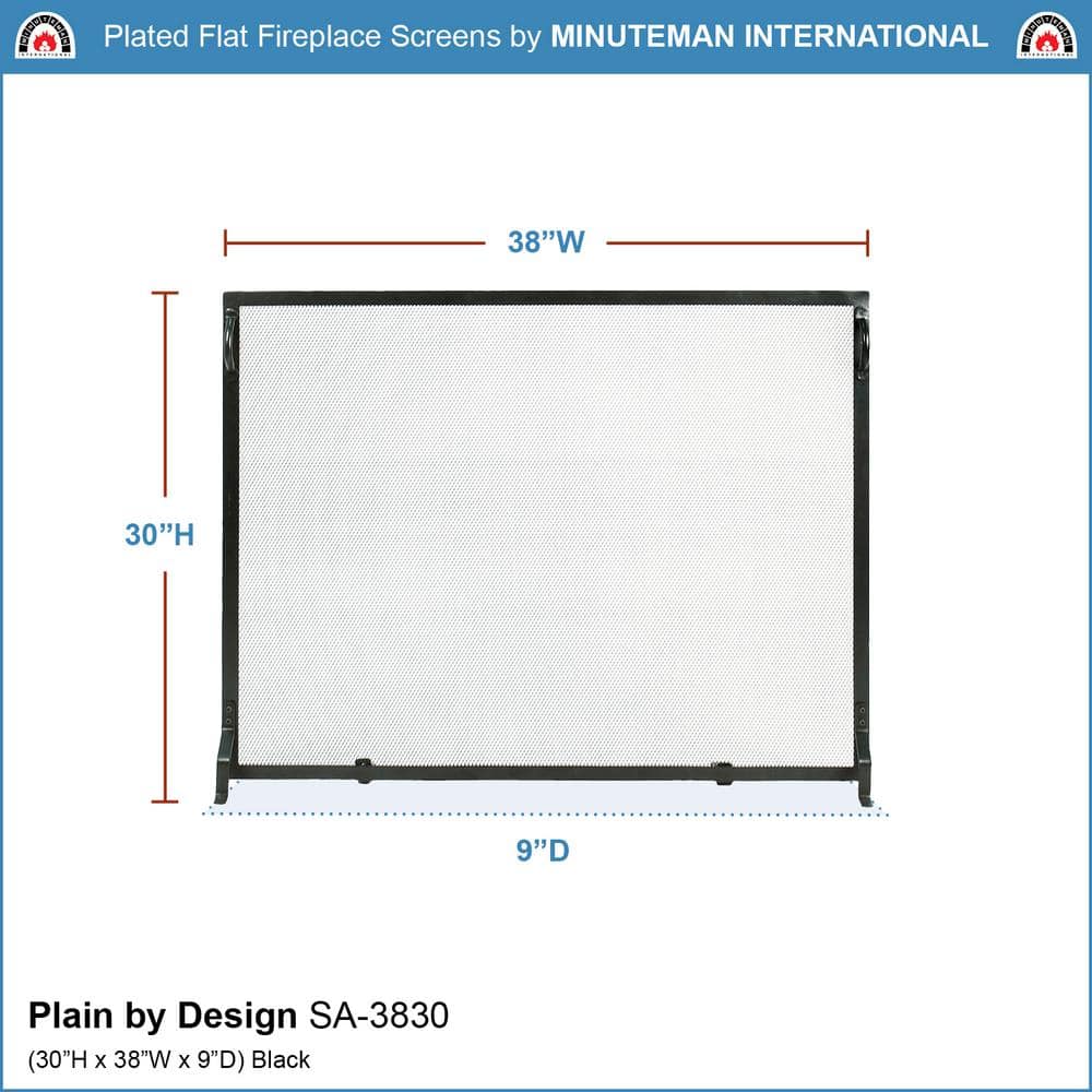 Matte Black Wrought Iron Flat Fireplace Screen with Mesh Panel