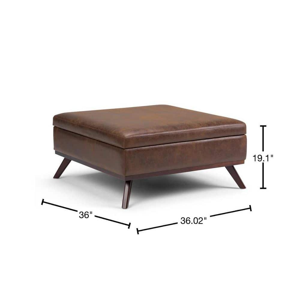 Owen Distressed Chestnut Brown Faux Leather Square Storage Ottoman