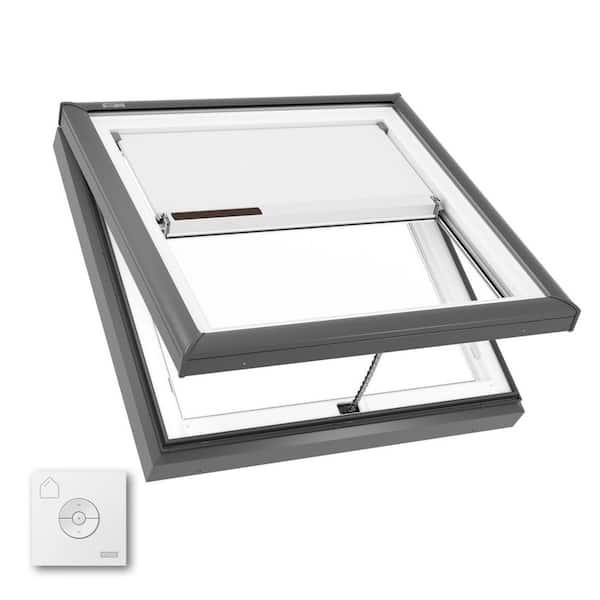 VELUX 34-1/2 in. x 34-1/2 in. Manual Venting Curb Mount Skylight Laminated Low-E3 Glass, Solar Powered Room Darkening Shade