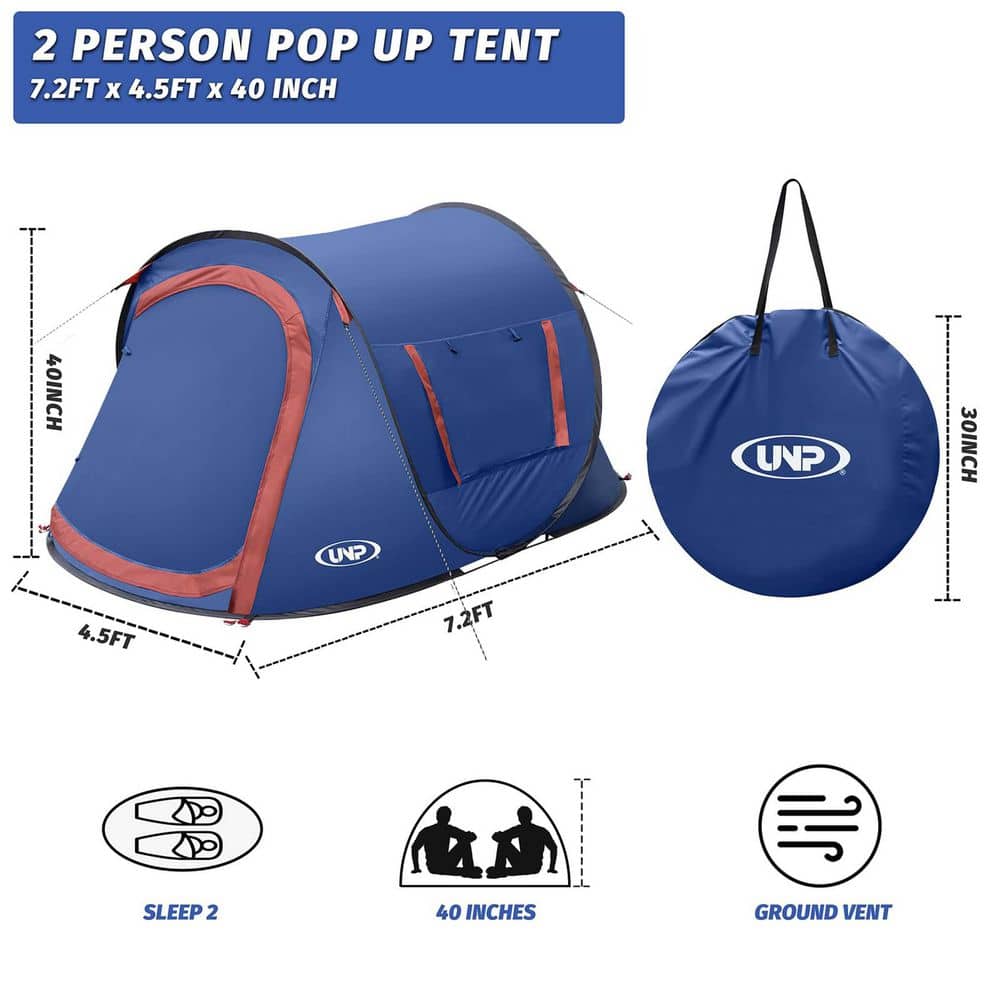 Blue 2-Person Portable Camping Tent with Carry Bag