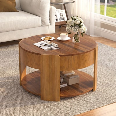 Avexa Modern 32.5 in. Brown Round MDF Wood Lift Top Storage Coffee Table