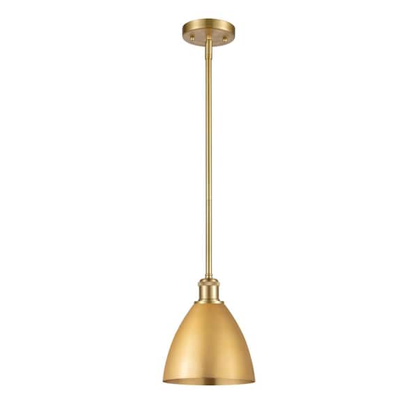 Metal Bristol 60-Watt 1-Light Satin Gold Shaded Mini Pendant Light with Metal Shade