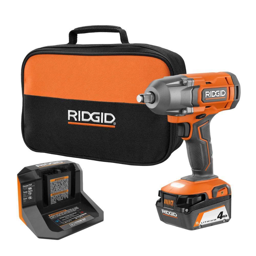 RIDGID 18V Cordless 1/2 in. Impact Wrench Kit with 4.0 Ah Battery