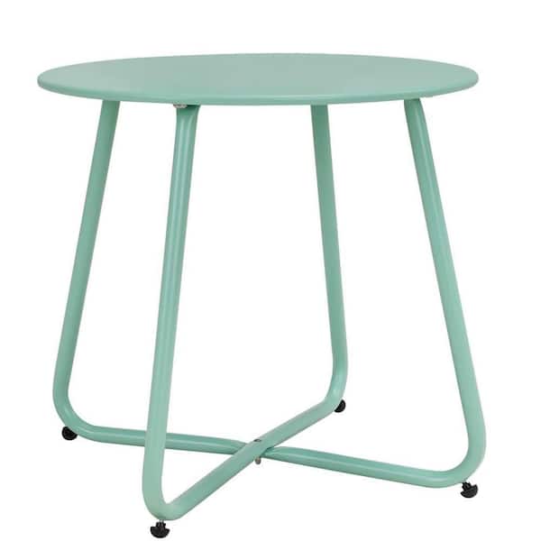 Unbranded Macaron Blue Round Metal Patio Outdoor Side Table