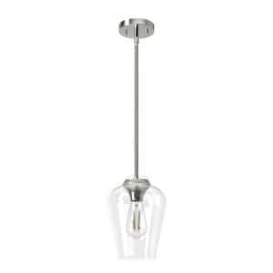 Vidria 1 Light Brushed Nickel Mini Pendant Light with Clear Glass Shade Kitchen Light