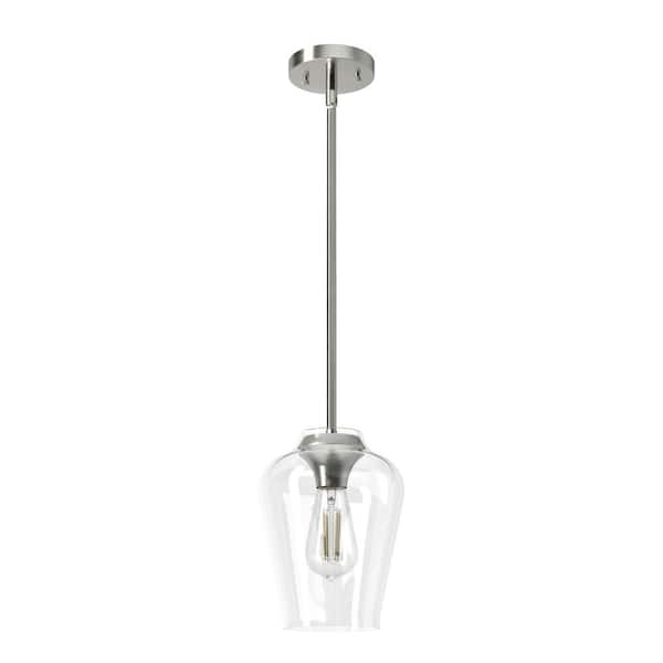 Vidria 1 Light Brushed Nickel Mini Pendant Light with Clear Glass Shade Kitchen Light