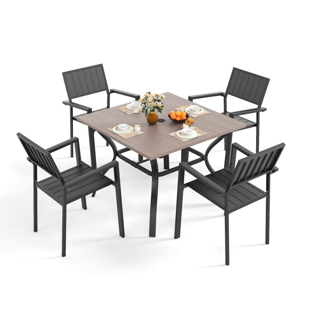 Black 5‑Piece Square Metal Outdoor Dining Set in Black with Brown Table for Patio, Garden, Backyard price history on PriceWatchPro