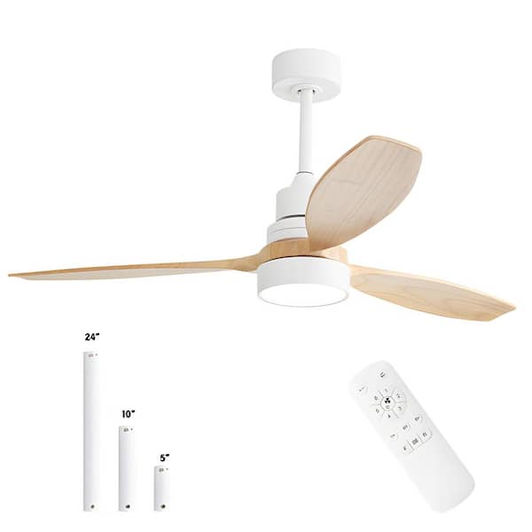 Sofucor 52 in. Indoor/Outdoor Wood White Ceiling Fan with Light and 6 Speed Remote Control