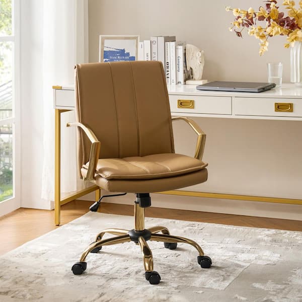 Carlos Camel Modern Leather Rocking Office Chair with Metal Base