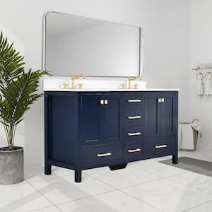 Bath Mist 60 in. W. Double Sink Freestanding Bath Vanity in Blue with White Engineered Top