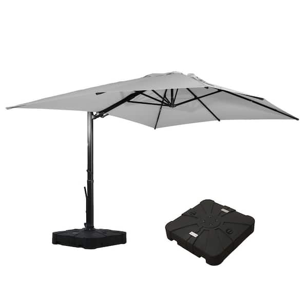 Mondawe 10 ft. x 13 ft. Aluminum Cantilever Outdoor Tilt Patio Umbrella in Gray with Base Weight Stand