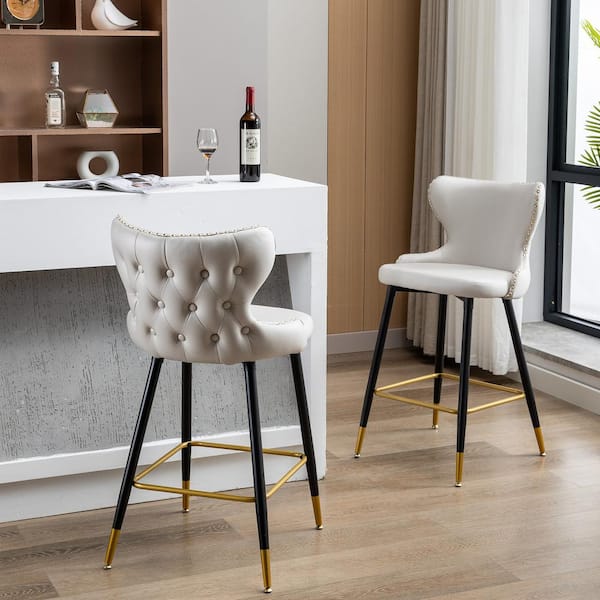 41 in. Height Beige Metal Frame Bar Stool with Backs Modern Dining