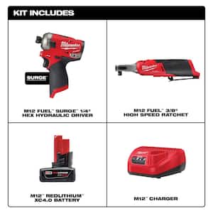 M12 FUEL SURGE 12V Lithium-Ion Brushless Cordless 1/4 in. Impact Driver & M12 FUEL 3/8 in. Ratchet w/Battery & Charger